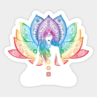 Rainbow Lotus Flower With Chakras Aligned Meditating Bohemian Girl Sticker